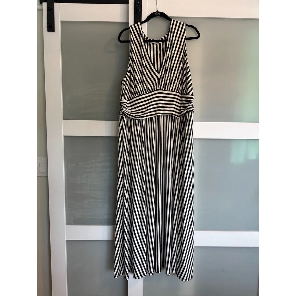 NWoT Boden Women's 20-22R Black White Stripe Elodie Jersey Maxi Dress